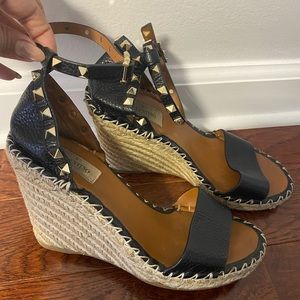 Valentino Rockstud Leather Espadrille WedgeSandals